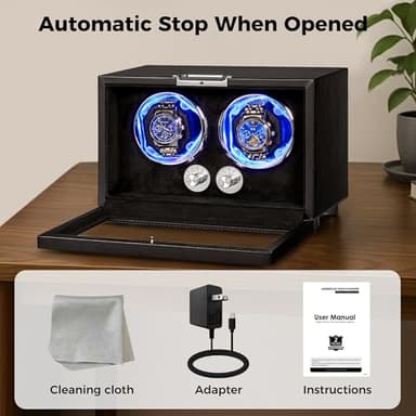 ANWBROAD Watch Winder for Automatic Watches, Double Watch Winder with LED and 4 Rotating Modes, Automatic Watch Winder Super Quiet Motor, Watch Winder Box with Adapter for Man UJWW004B - Image 7