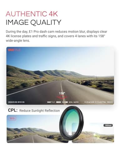 Vantrue E1 Pro 4K Mini Dash Cam Front, STARVIS 2 PlatePix HDR Night Vision Car Camera, Built-in 5G WiFi GPS, 1.54'' IPS Screen, LTE Support, Voice Control, 24/7 Buffered Parking Mode, Support 1TB Max - Image 4