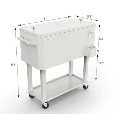 VINGLI 80 Quart Rolling Ice Chest, Portable Patio Party Bar Drink Cooler Cart, with Shelf, Beverage Pool with Bottle Opener (White) - Image 7
