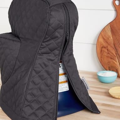 KITCHENAID Fitted Tilt-Head Stand Mixer Cover with Storage Pocket, Quilted 100% Cotton,14.4"x18"x10", Charcoal Grey - Image 5