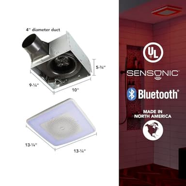 Broan-NuTone ChromaComfort Bathroom Exhaust Fan with Bluetooth Speaker, Powerful 110CFM/1.5 Sones, 24-color LED Light, SPK110RGBL, Wall Switch - Image 3