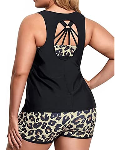 Holipick Women Leopard Plus Size 3 Piece Tankini Swimsuits Athletic Bathing Suits with Boy Shorts Tank Top with Sports Bra 18W - Image 5