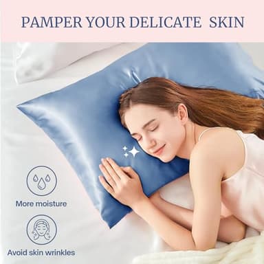 BEDELITE Satin Pillowcase for Hair and Skin, Super Soft and Cooling Similar to Silk Pillow Cases 2 Pack with Envelope Closure, Gift for Women Men(20"x36" King Size, Airy Blue) - Image 3