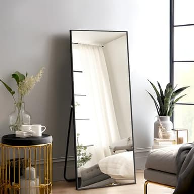 NicBex Full Length Mirror with Stand, 56"x19" Aluminum Alloy Frame Floor Mirror, Black, Shatter-Proof Glass - Free Standing, Leaning Against Wall or Wall-Mounted, for Bedroom Living Room Dressing Room - Image 6