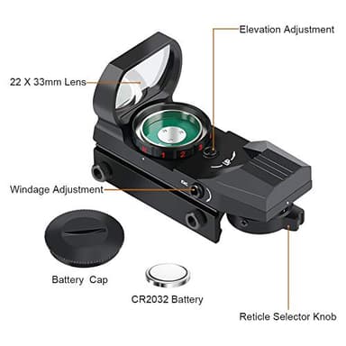 Feyachi Reflex Sight - Adjustable Reticle (4 Styles) Both Red and Green in One Red Dot Sight - Image 3