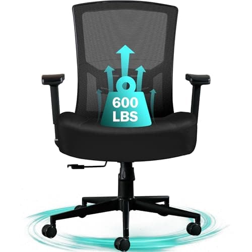 Big and Tall Office Chair 600lbs, Ergonomic High Back Computer Desk Chair for Heavy People with 2D Adjustable Waist Support and Heavy Duty Metal Base Mesh Chair - Image 1