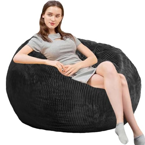 Bean Bag Chairs with Faux Rabbit Fur Cover, 4 ft Giant Memory Foam Bean Bag Chairs for Adults/Teens with Filling,Ultra Soft Faux Fur Fabric, Round Fluffy Sofa for Living Room Bedroom College Dorm - Image 1
