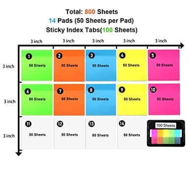 800 Sheets Transparent Sticky Notes, 3x3 Inch 14 Pads Self-Adhesive Translucent Clear See Through Post Sticky Notes for Planner Office School College Teacher Student Supplies 6 Bright Color - Image 2