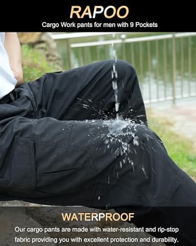 Rapoo Cargo Pants for Men Hiking Work Tactical Military Army Casual Pants for Men with Pockets Water Resistant Mens Ripstop Construction Carpenter Outdoor Pants Outdoor Black 40Wx30L - Image 4