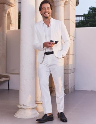 COOFANDY Men's 2 Piece Suits Slim Fit 2 Button Dress Suits Tuxedo Jacket Blazer Suit for Wedding Dinner Prom White - Image 5