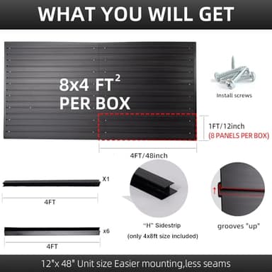 Slat Wall Paneling Garage Wall Organizer, Black Slatwall Panels 4'x8' Garage Tool Organizer Wall Mount Garage Slat Wall Storage Systems, Slat Board PVC Wall Panels Garage Storage Organization Product - Image 3