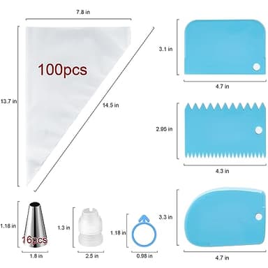 Piping Bags and Tips Set, Cakes Decorating Supplies Kit with 100pcs 12 Inch Pastry Bags, 16 Piping Tips, 3 Cake Scraper, 2 Couplers, 2 Bag Ties, Simple and Convenient Baking Supplies Set - Image 2