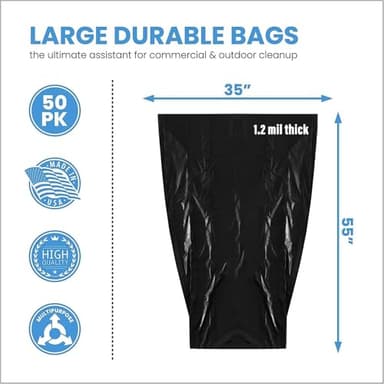 ToughBag 55 Gallon Trash Bags, 55-60 Gallon Trash Bags Heavy Duty (50 COUNT) - Large Black Trash Can Liners, 50-60 Gal for Contractors, Commercial, and Lawn - Made in USA - Image 2