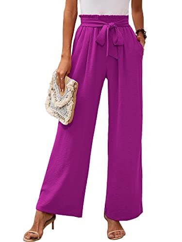 Heymoments Women's Wide Leg Lounge Pants with Pockets Magenta Large Lightweight High Waisted Adjustable Tie Knot Loose Comfy Casual Trousers - Image 1