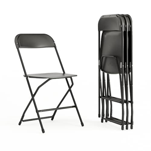 Flash Furniture Hercules Series Plastic Folding Chairs for Parties and Weddings, Stackable Commercial Event Seats with 650-lb. Static Weight Capacity, Set of 4, Black - Image 1