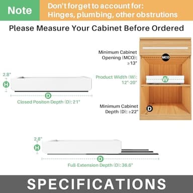 2 Packs Pull out Cabinet Organizer, Expandable(12"-20") Heavy Duty Slide out Drawers Fixed with Adhesive Nano Film for Pots, Roll out Shelf Storage for Kitchen Base Cabinet Organization(3 Rails) - Image 2