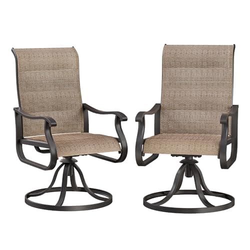 VONZOY Patio Swivel Chairs Set of 2, Outdoor Dining Chairs with High Back, All-Weather Swivel Rocker Chair for Lawn, Porch or Garden (Padded Brown) - Image 1
