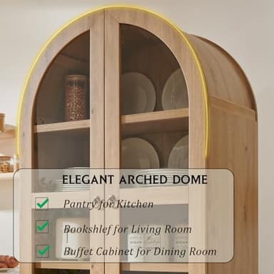IFGET 71" Tall Arched Kitchen Pantry, Modern Farmhouse Wood Kitchens Storage Cabinets with 2 Large Drawers and Adjustable Shelves, Versatile Cupboard for Kitchen, Dining Room, Bathroom, Natrual - Image 4