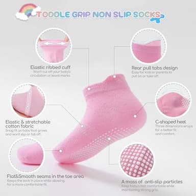 Aroveea Baby Toddler Socks Grip Non Slip Boys Girls Cotton 12 Pack for 3-5T Kids Ankle Cute Socks 6M-7Years - Image 2