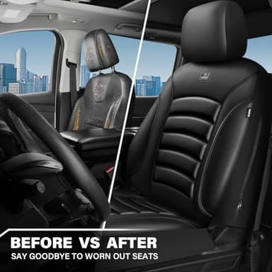 CAR PASS 3D Foam PU Leather Car Seat Covers, Universal Seat Covers Front 2 for Trucks SUV Sedan Automotive Seat Covers Armrest Airbag Compatible Waterproof Comfortable Faux Nappa Leather All Black - Image 6