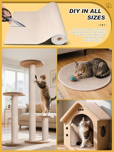 Minyii 78.7"x15.8" Cat Scratch Mat, Trimmable Self-Adhesive Carpet, DIY Climb Cat Scratcher for Furniture Couch or Wall Protector, Covering Cat Scratching Post Replacement Pads (Beige) - Image 3