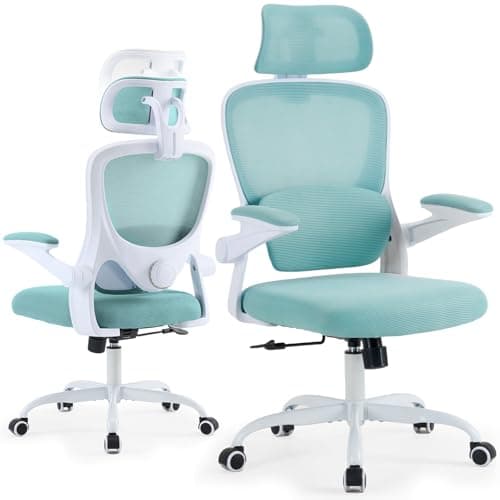 Estevo Ergonomic Office Chair with Tilt-Lock, Home Office Desk Chair with Auto Lumbar Support, High Back Mesh Desk Chair with Adjustable Headrest, Swivel Task Chair or Study Room Bedroom,Lake Blue - Image 1