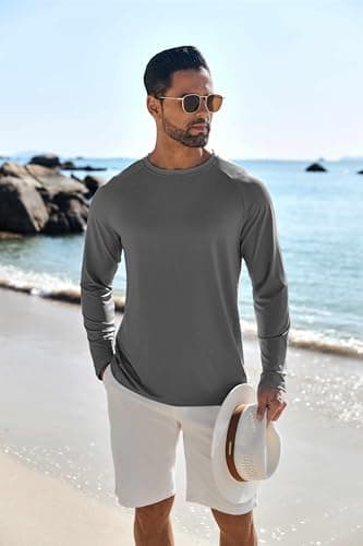 COOFANDY Sun Protection Shirts for Men Long Sleeve Stretchy Casual Summer Beach T-Shirt Quick Dry Swim Shirt Dark Grey - Image 3