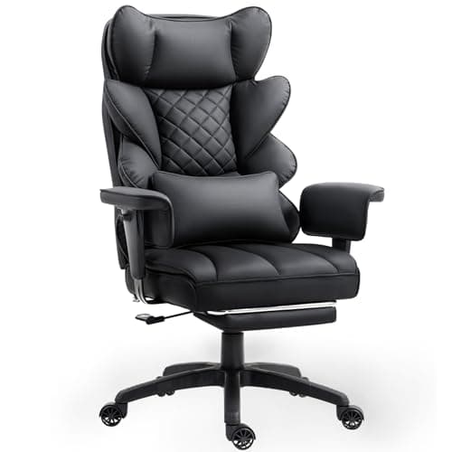Dowinx Big and Tall Office Chair with Pocket Spring Cushion,High Back Computer Gaming Chairs with Adjustable Armrests and Lumbar Support,Executive Desk Chairs with Footrest(PU Leather,Black) - Image 1