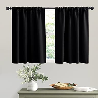RYB HOME Black Curtains Blackout - Bathroom Small Window Curtains Thermal Insulated Privacy Drapes for Kids Bedroom Living Room Kitchen Basement, Width 42 by Length 36, 1 Pair - Image 1
