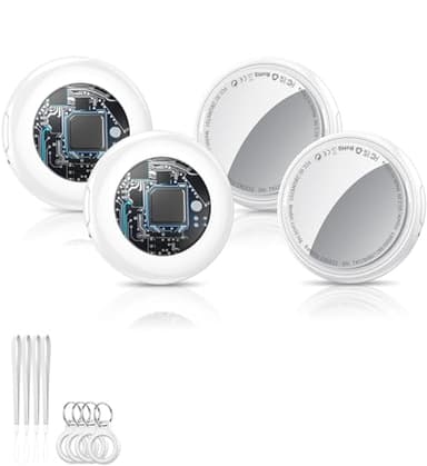 Tracker Tags (White) 4-Pack, Bluetooth Tracker Work with Apple Find My (iOS Only), Key Finder and Item Locator Smart Tag with Protective Case/Key Ring/Lanyard, Tracker Tag for Keys/Luggage/Wallet - Image 1