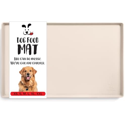 DogBuddy Dog Food Mat – Waterproof Dog Bowl Mat for Food and Water, Silicone Pet Feeding Mats for Floors, Non-Slip Placemat with High Edges for Dogs Bowls, Puppy Essentials (L: 24" x 16", Vanilla) - Image 1