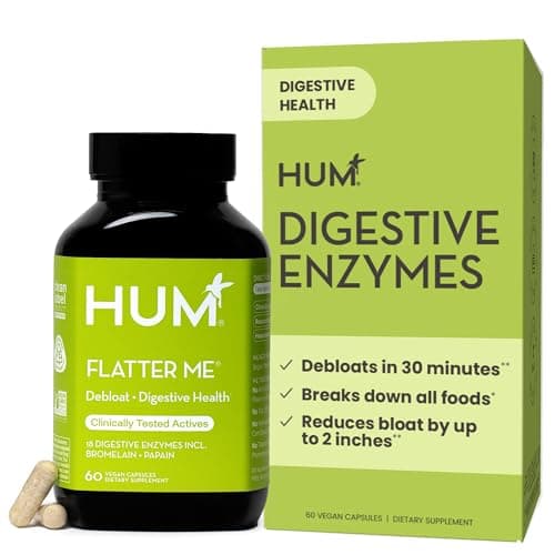 HUM Flatter Me Digestive Enzymes for Women & Men, Digestive Health Bloating Supplement with Ginger & Peppermint Leaf, Fast Acting Anti Bloat Pills Multi Enzyme for Debloating, Vegan, 60 Capsules - Image 1