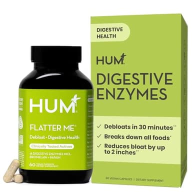 HUM Flatter Me Digestive Enzymes for Women & Men, Digestive Health Bloating Supplement with Ginger & Peppermint Leaf, Fast Acting Anti Bloat Pills Multi Enzyme for Debloating, Vegan, 60 Capsules - Image 1