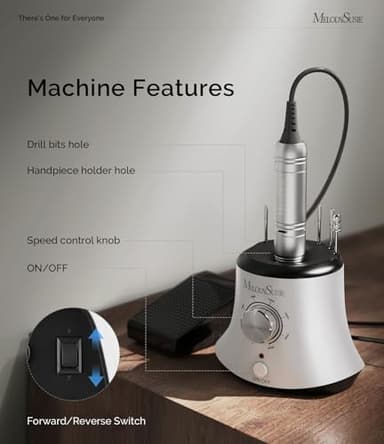 MelodySusie Electric Nail Drill with Foot Pedal, 30000RPM Professional Nail File Bits & Sanding Bands Kit for Acrylic & Gel Nails, Efile Nail Drill Set for Manicure Pedicure Polishing, Scarlet White - Image 6