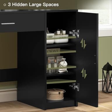 Quimoo Makeup Vanity Desk with Mirror & Lights, Vanity Desk with 5 Drawers & Storage Shelves, Vanity Table, 3 Color Modes & Adjustable Brightness Dressing Table, Bedroom, Black - Image 7