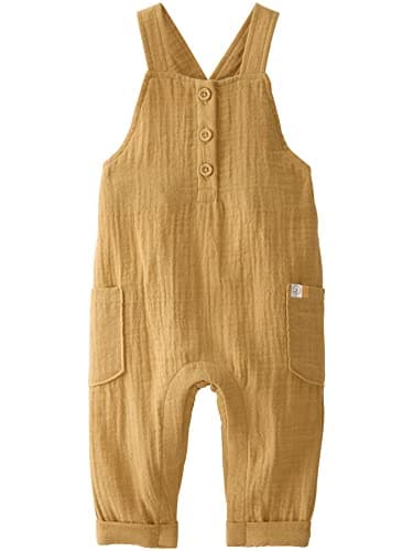 little planet by carter's unisex-baby Organic Cotton Overall Jumpsuit, Ochre Solid, 9 Months - Image 1