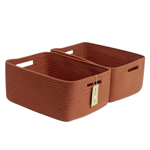 MiniArk Large Storage Baskets for Shelves, Closet Organizers Bins for Clothes Blanket Towels, Baby Nursery, Toy Baskets Box, Woven Rope Baskets, 17 x 13 x 7.5”, 2 Packs Oxide Red - Image 1
