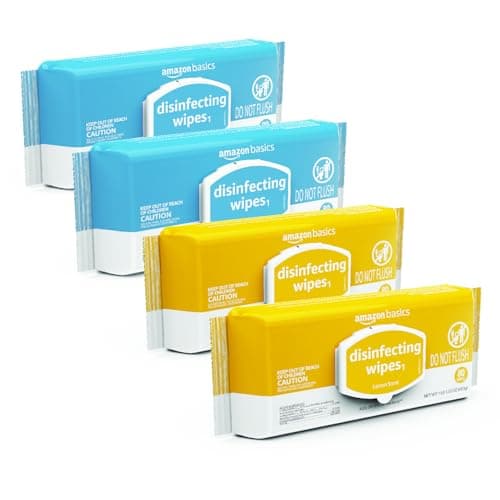 Amazon Basics Disinfecting Wipes, Lemon & Fresh Air Scent, Sanitizes/Cleans/Disinfects/Deodorizes, 320 Count (4 Packs of 80) - Image 1