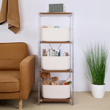 MiniArk Large Storage Baskets for Shelves, Closet Organizers Bins for Clothes Blanket Towels, Baby Nursery, Toy Baskets Box, Woven Rope Baskets, 17 x 13 x 7.5”, 2 Packs Off White - Image 4