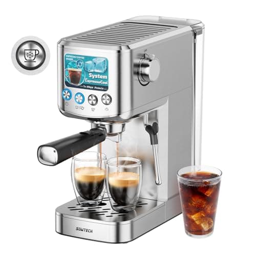 SOWTECH Espresso Machine 20 Bar, Compact Espresso Maker with Milk Frother, Stainless Steel Coffee Machine with 42 oz Water Tank for Cappuccino, Latte&Cold Brew, Home&Office, Silver - Image 1