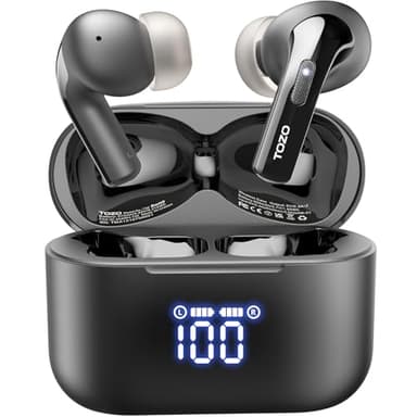 TOZO T20 Wireless Earbuds Bluetooth Headphones 48.5 Hrs Playtime with LED Digital Display, IPX8 Waterproof, Dual Mic Call Noise Cancelling 10mm Broad Range Speakers with Wireless Charging Case - Image 1