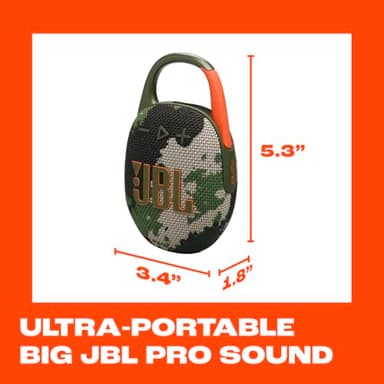 JBL Clip 5 - Ultra-Portable, Waterproof & Dustproof Bluetooth Speaker, Big Pro Sound with Punchy bass, Integrated Carabiner, Up to 12 Hours of Play, Made in Part with Recycled Materials (Squad) - Image 5