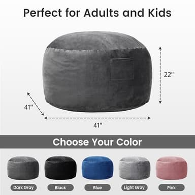Kromax Large 3.5’ Bean Bag Chair for Kids, Teens, Adults, Memory Foam, Easy to Clean Washable Soft Suede Cover, Reinforced Zipper, Perfect for Living Room, Den, Bedroom, or Dorm, Dark Grey - Image 2