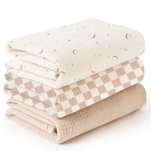 Konssy 3 Pack Muslin Swaddle Blankets for Unisex, Newborn Receiving Blanket, Large 47 x 47 inches, Soft Breathable Muslin Baby Swaddles for Boys & Girls - Image 1