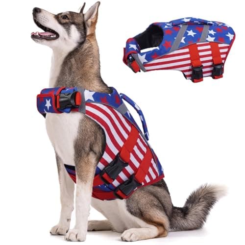 Kuoser Dog Life Jacket with Reflective Stripes, Adjustable High Visibility Dog Life Vest for Swimming Boating - Image 1