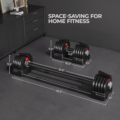 Yaheetech Adjustable Dumbbell Set 90lbs Fast Adjust Dumbbells Pair 2 in 1 Dumbbell Weight Set Free Weight Used as Barbell, with Tray for Men/Women Strength Training Equipment - Image 3