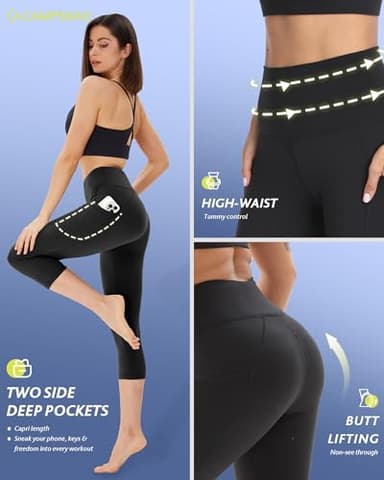 CAMPSNAIL 4 Pack Capri Leggings for Women - High Waisted Capris Tummy Control Yoga Pants with Pockets Workout Cycling Tights - Image 3
