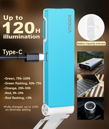 VTIGER Reading Light, USB Rechargeable Book Light for Reading in Bed,Foldable Clip-on LED Booklight, 3 Amber Colors & 4 Brightness Dimmable,Long Lasting Portable Bookmark Lamp for Book Lovers, Kids - Image 5