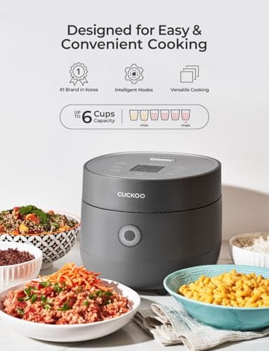 CUCKOO Rice Cooker 6 Cup Uncooked / 12 Cup Cooked, Modern Fuzzy Logic Rice Cooker Small with Delay Timer & Keep Warm Setting, Versatile Food Steamer for Cooking, Non-Stick Inner Pot, Gray (CR-0675FG) - Image 2