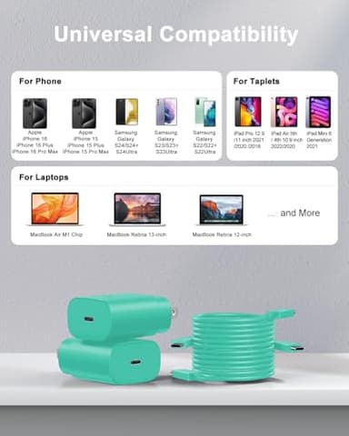 Type C Charger Fast Charging for iPhone 17 16 15, 2Pack [10FT&6FT] Long USB C Cable with 25W Phone Super Fast Charger Block Compatible with Galaxy S25/S24/Plus/Ultra,iPhone 15/16/17/Air/Plus/Pro Max - Image 5